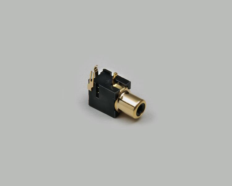 RCA socket, with switch, PCB type 90°, gold plated contacts, black
