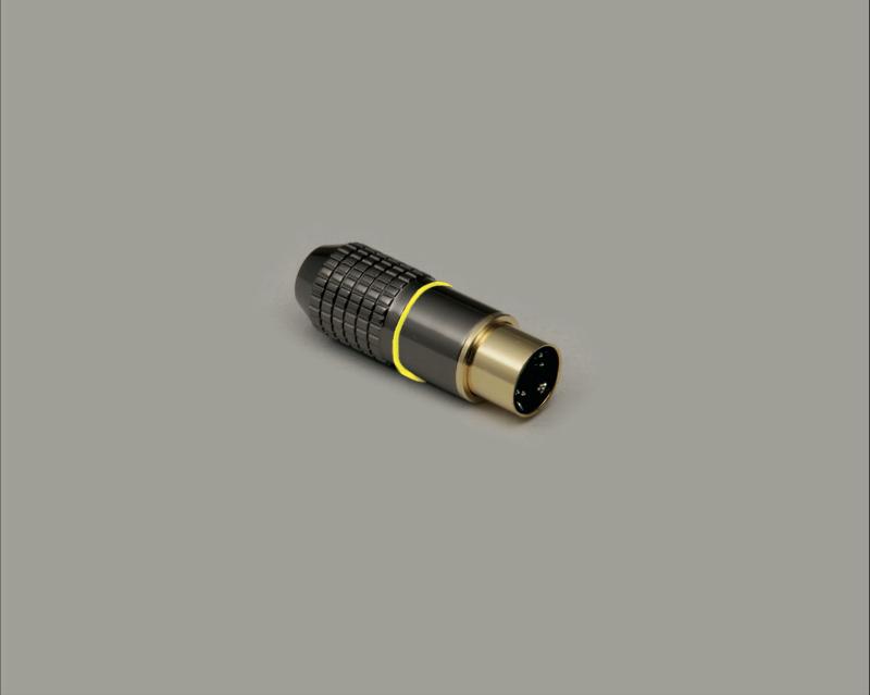 Mini DIN-Stecker, hochwertige Ausführung, Anschlüsse und Kontakte vergoldet, Kennring Gelb, 4-polig