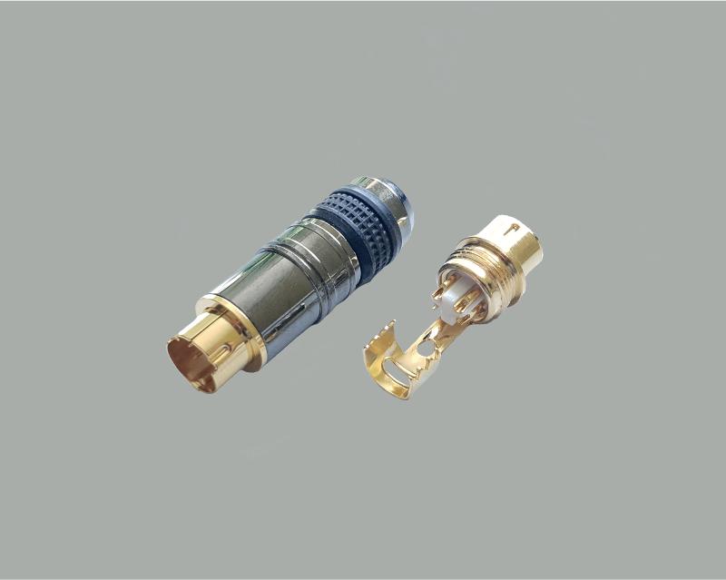 Mini DIN plug, 4-pin, black color ring, for cable-Ø 5-8mm