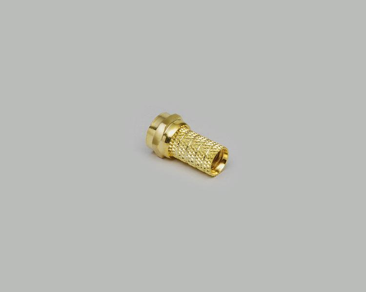 F-plug, fully gold plated, screw type 7,2mm, isolation opening 5,0mm, cable-Ø 7,5mm
