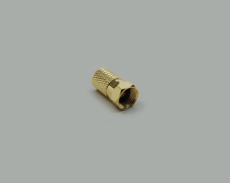 F-plug, HQ type, fully gold plated, with wide nut and o-ring, Twist-On 8,2mm, insulation 5,0mm, for cable-Ø 8,4mm