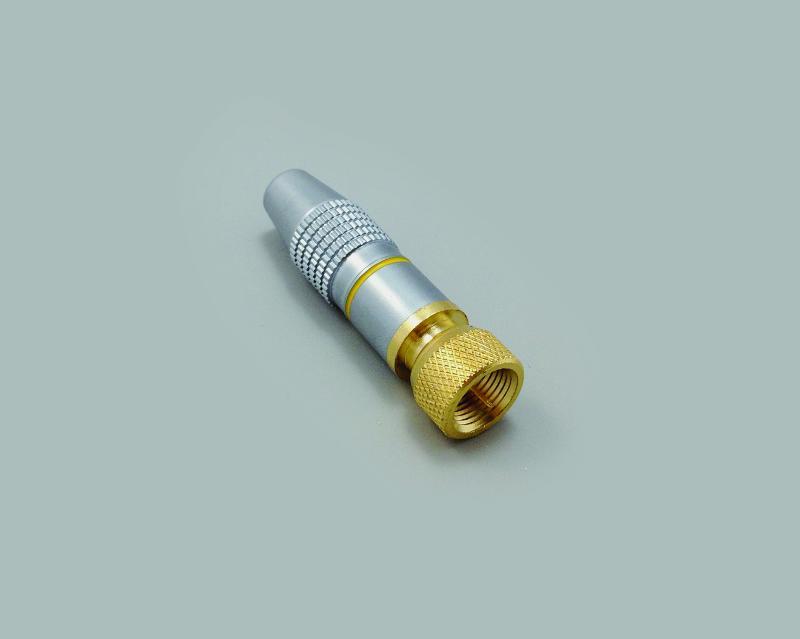 F-Stecker, Lötausführung, Gehäuse Pearlchrome, für Kabel max. 7,2mm