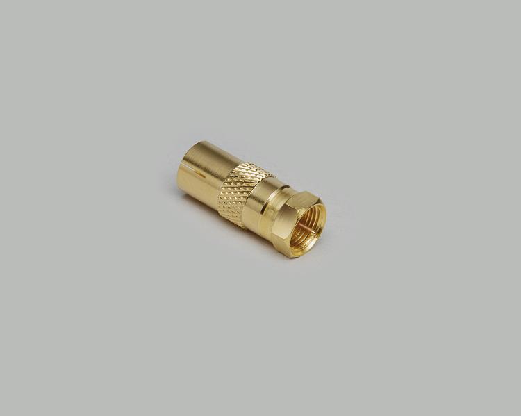 F-plug to coax jack adapter, fully gold plated, Delrin
