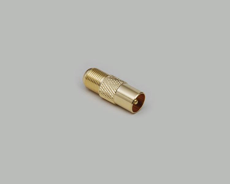 coax-plug to F-jack adapter, fully gold plated, Delrin
