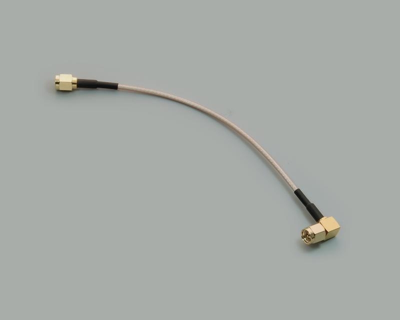 SMA adapter, straight plug to right angled plug, RG316/U, 15 cm, 50 Ohm