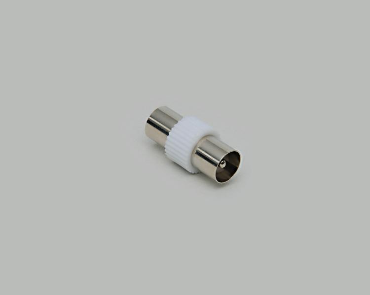 coax plug to coax plug adapter, plastic housing, Ø 9,5mm