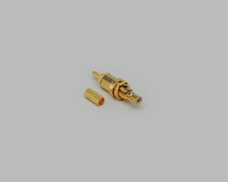 build-in SMB socket, crimp type, single hole mounting, fully gold plated, long design, RG 174/U, Teflon, 50 Ohm