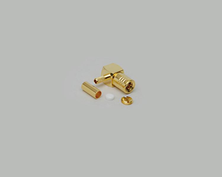 right angled SMB plug, crimp type, fully gold plated, RG 174/U, Teflon, 50 Ohm