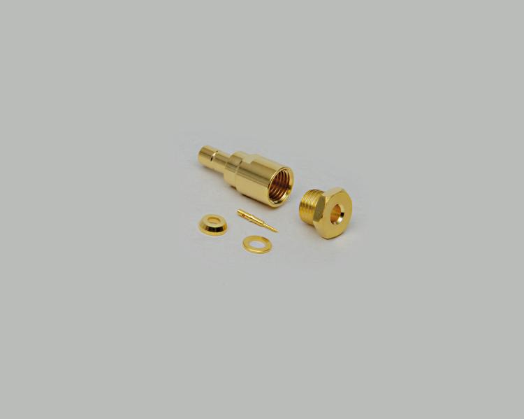 SMB jack, solder type, fully gold plated, RG 174/U, Teflon, 50 Ohm