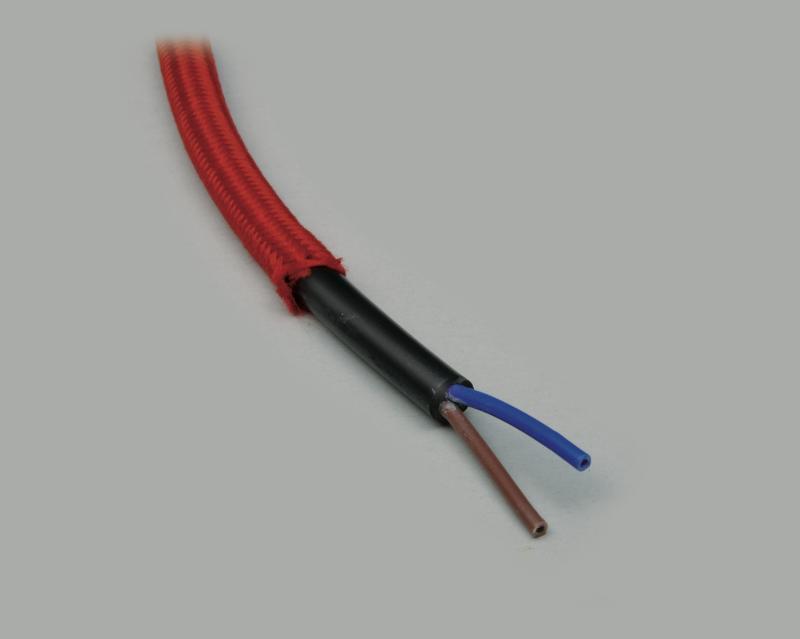 Textilleitung H05VV-F 2x0,75mm², PVC-Mantel mit roter Textilumspannung, 5,0m Ring
