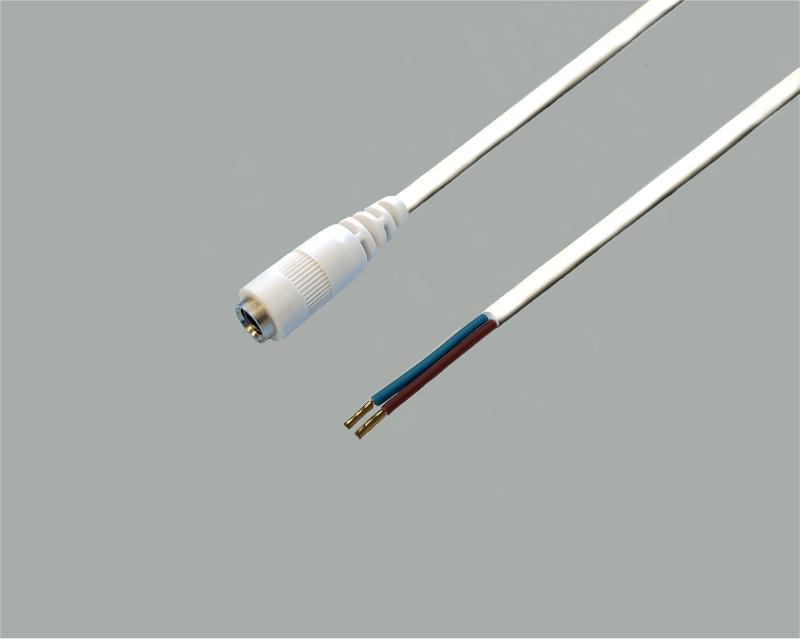low power cable, Ø 2x0,5mm² (2x18x0,19mm), low power socket 2,5/5,5/9,5mm to stripped ends with wire ferrules, white, length 2,5m