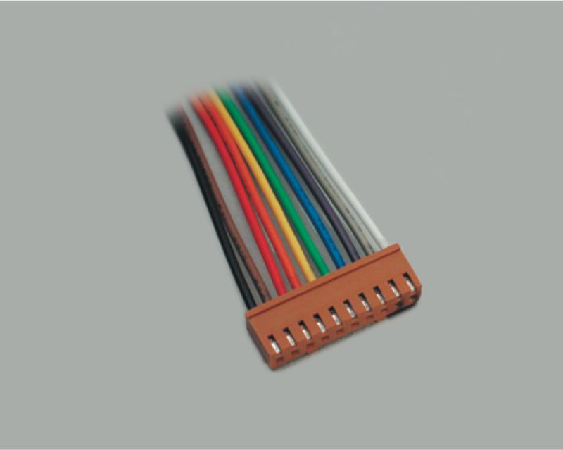 pin socket connector with cable AWG 24, 10-pin, lock type, high quality, polarity protection, brown, cable length 25 cm