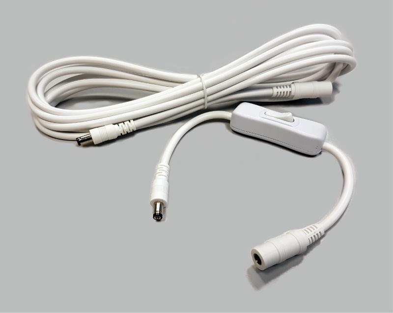 dc-set, dc extension cable with switch + dc extension cable 2x0,50mm², 2,1/5,5/9,5mm, color white