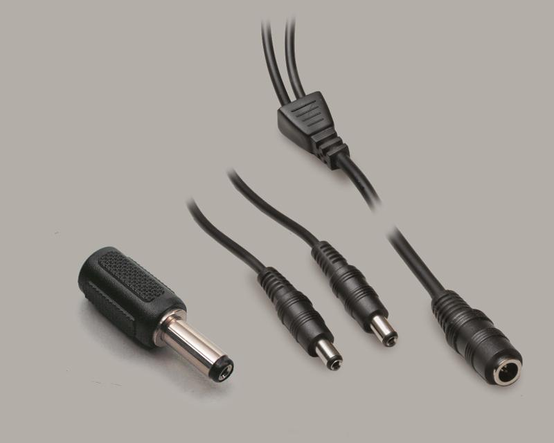 dc set, dc splitter color black (1,1m) 1x jack 2,1/5,5mm to 2x plug 2,1/5,5mm + dc adaptor plug 2,1/5,5mm to jack 2,5/5,5mm