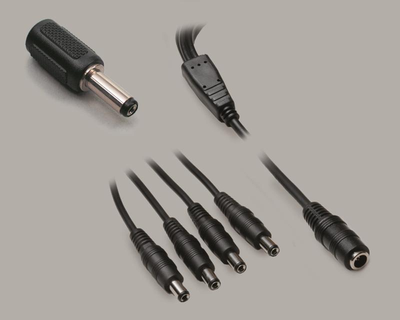 dc set, dc splitter color black (1,1m) 1x jack 2,1/5,5mm to 4x plug 2,1/5,5mm + dc adaptor plug 2,1/5,5mm to jack 2,5/5,5mm