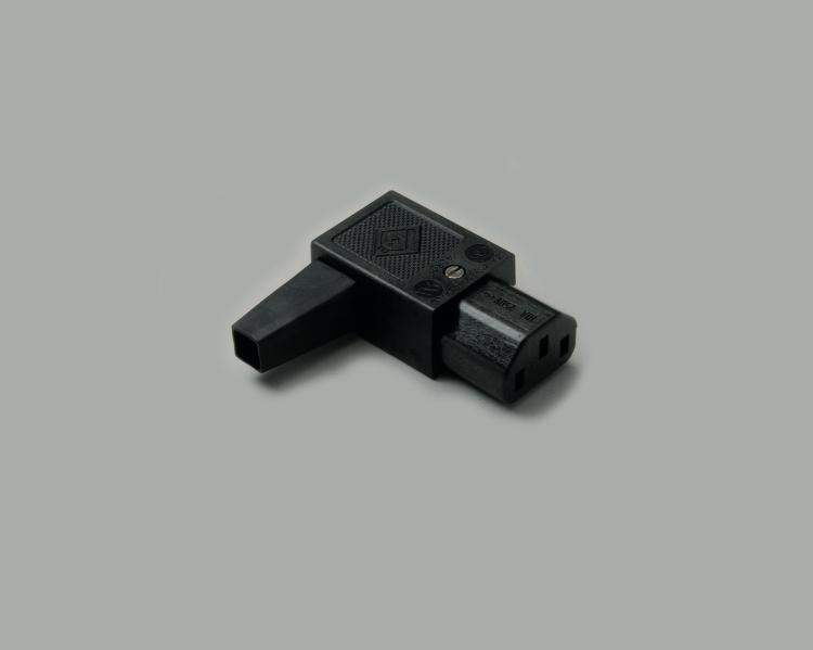 IEC C-13 jack, screw type, cable entry on the right side, 65°C, black