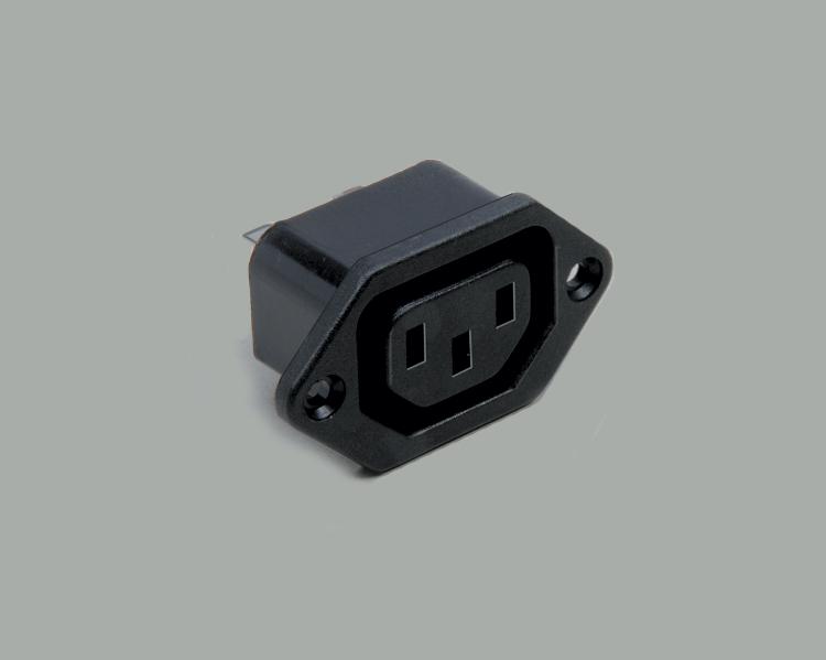 build-in IEC socket, solder type, contact length 4,8mm, 3-pin, flange mounting