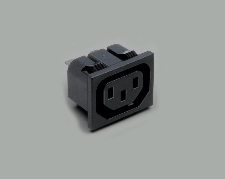 build-in IEC socket, solder type, contact length 4,8mm, 3-pin, snap-in mounting