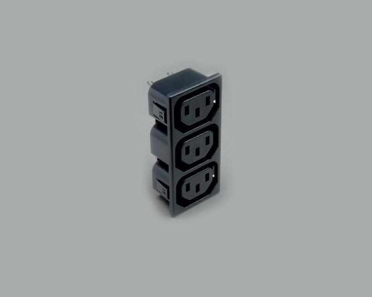 build-in IEC socket, five fold version, solder type, contact length 4,8mm, 3-pin, snap-in mounting