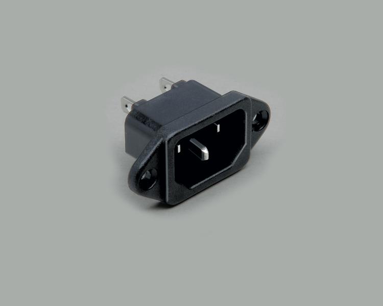 IEC C-14 plug, solder type, contact length 4,8mm, 3-pin, flange mounting