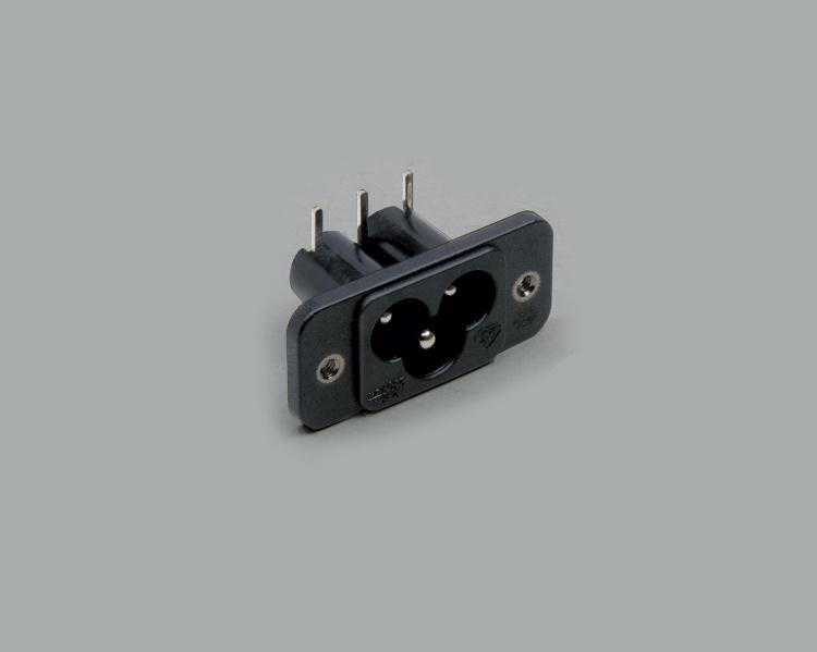 build-in AC power C-6 plug, PCB type 90°, 3-pin, flange mounting