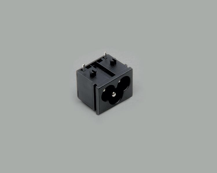build-in AC power C-6 plug, PCB type 90°, 3-pin, housing nut and central pin