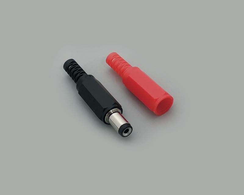 DC-Stecker Set, bestehend aus 1x DC-Stecker (072111) 2,5mmx5,5mmx9,5mm inkl. 2 Tüllen, 1x rot, 1x schwarz