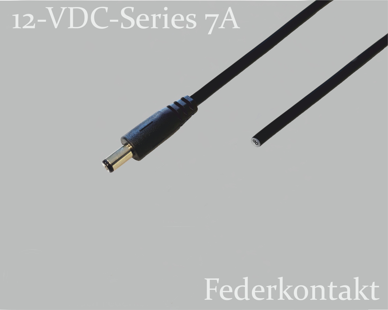 12-VDC-Series DC connection cable, DC plug with spring contact 1.7x4mm to open end, round cable 2x0.5mm², black, approx. 2m, straight cutted