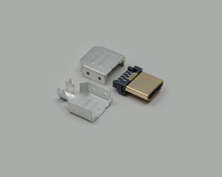 HDMI-Stecker Version 1.3A, vergoldete Kontakte, Lötausführung, Metallgehäuse