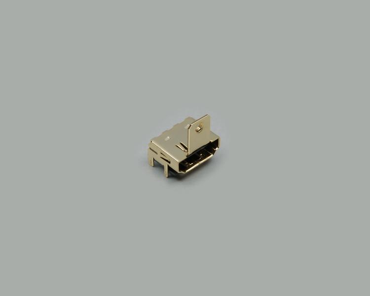HDMI-Einbaubuchse, 180°, SMD print, mit Flansch
