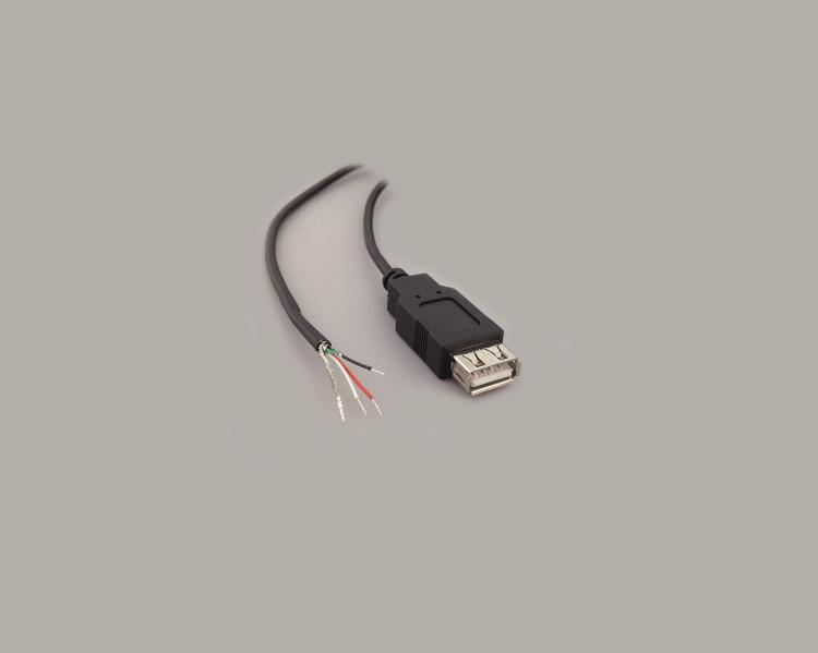 USB 2.0 type a jack to stripped and tinned ends, black, 1800mm