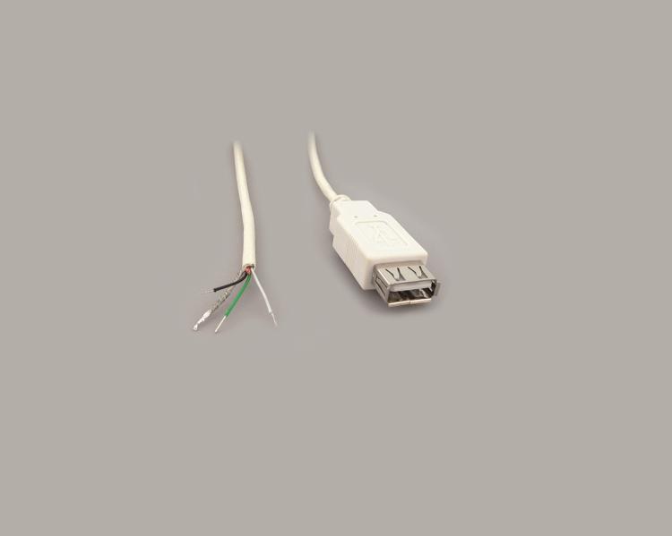 USB 2.0 A Kupplung auf freies Ende, abgemantelt und verzinnt, Länge 1800mm, weiß