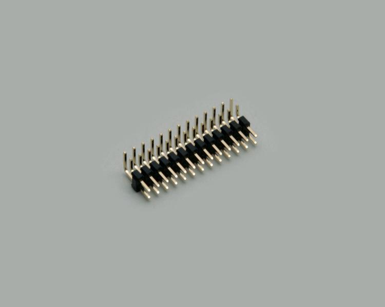 pin header, 2x25-pin, two rows, angled, gold plated contacts (square), seperable, grid pitch 2,54mm, pin spacing 1,4mm