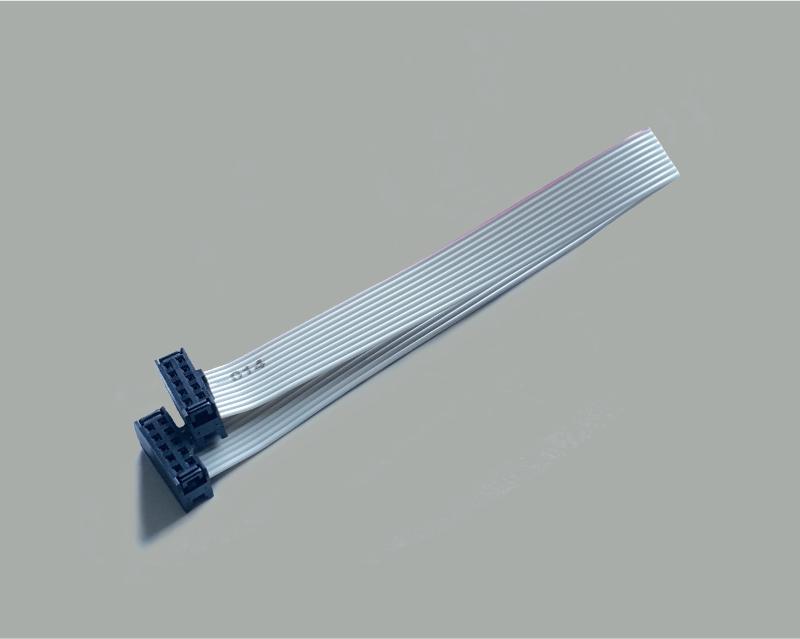 Flachkabel mit Pfostenverbinder 2x5-polig, 2x Pfostenverbinder Raster 2,54mm, H=11mm, schwarz, Flachbandkabel Raster 1,27mm, AWG 28, grau