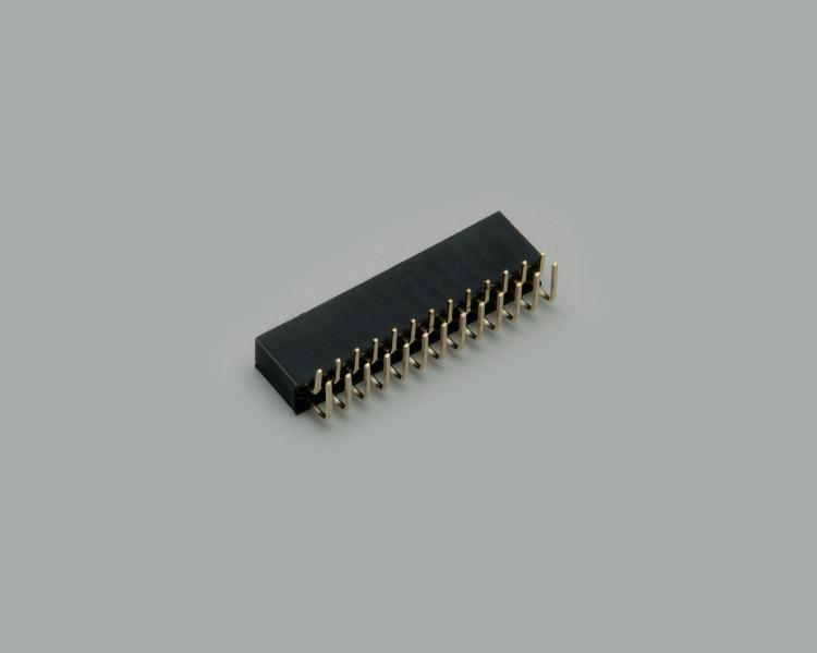 socket connector, angled, 2x25-pin, two rows, gold plated contacts 0,6x0,4mm, separable, grid pitch 2,54mm, pin spacing 1,5mm