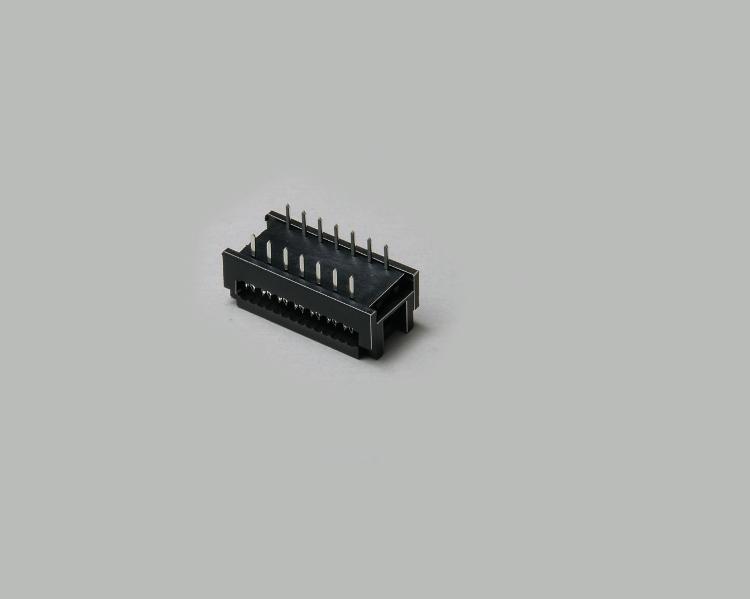 IC socket connector, 2x8-pin, two rows, tinned contacts, for flat cable with grid pitch 1,27mm, black, height 6,2mm