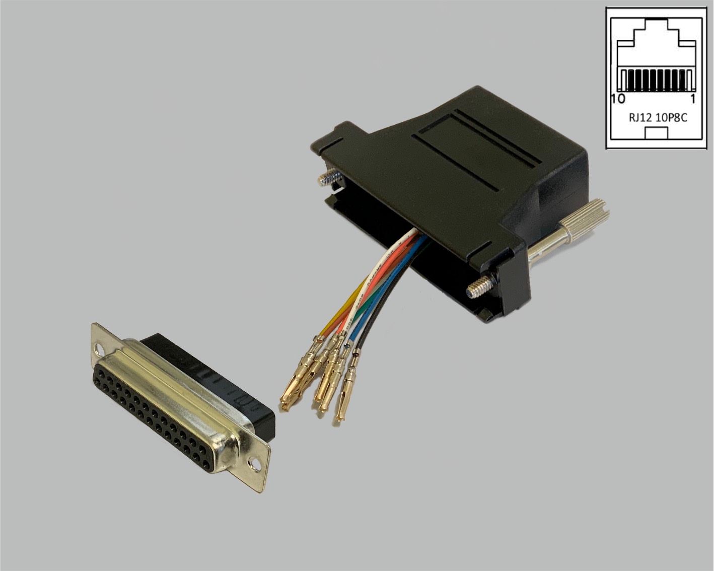 D-Sub/RJ Adapter frei konfektionierbar, D-Sub Buchsenleiste 25-polig auf RJ45 (10P8C) Kupplung, schwarz