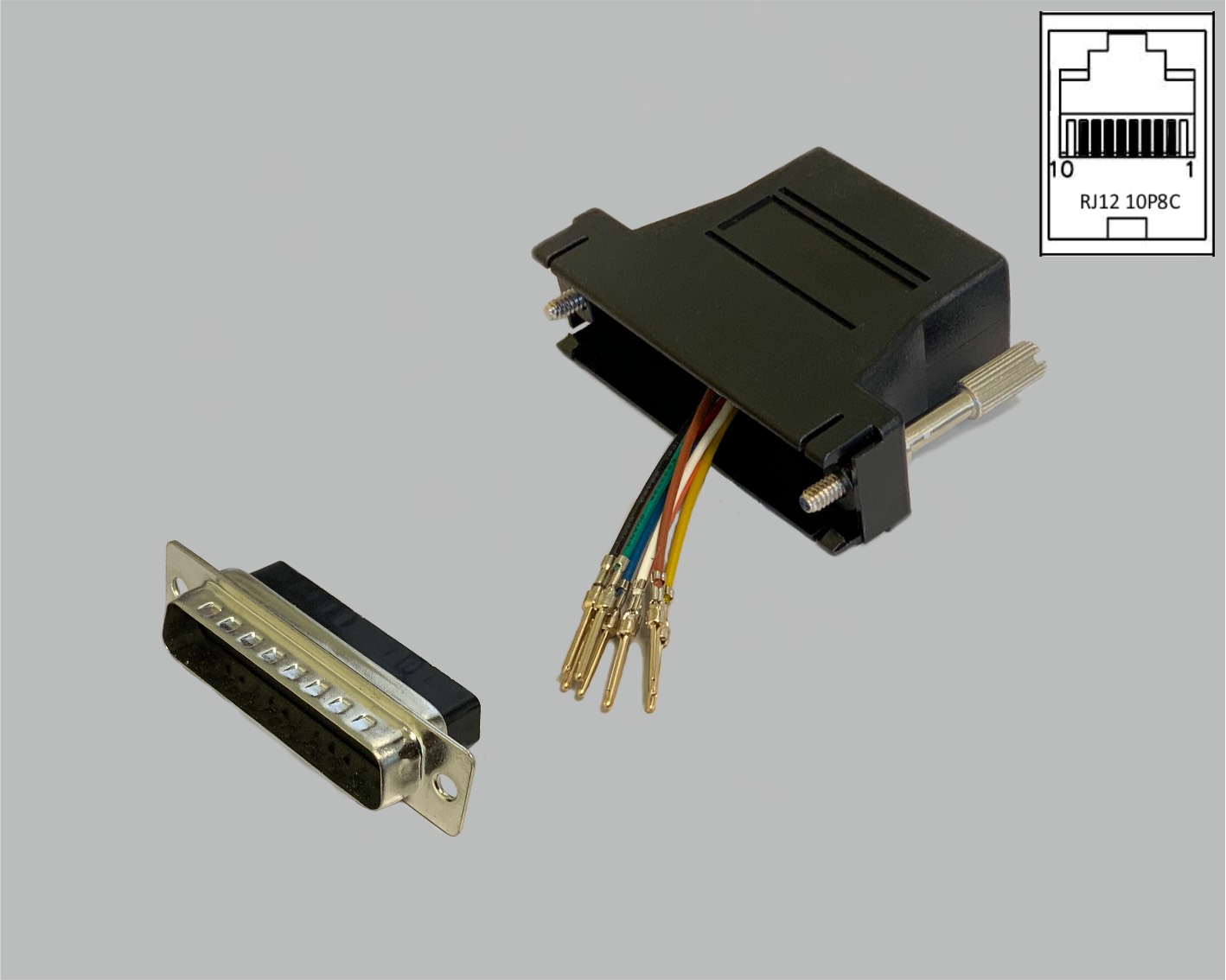 D-Sub/RJ Adapter frei konfektionierbar, D-Sub Stiftleiste 25-polig auf RJ45 (10P8C) Kupplung, schwarz