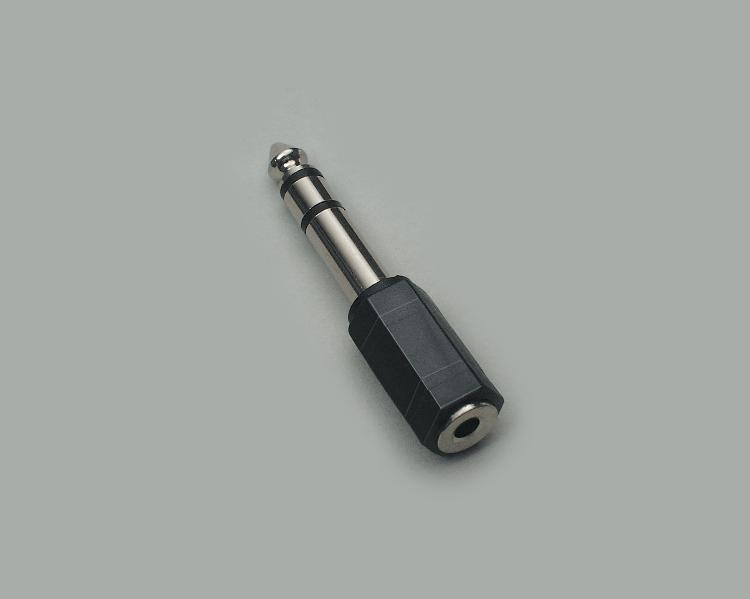 Adapter, Klinkenstecker 6,3mm Stereo auf Klinkenkupplung 3,5mm Stereo