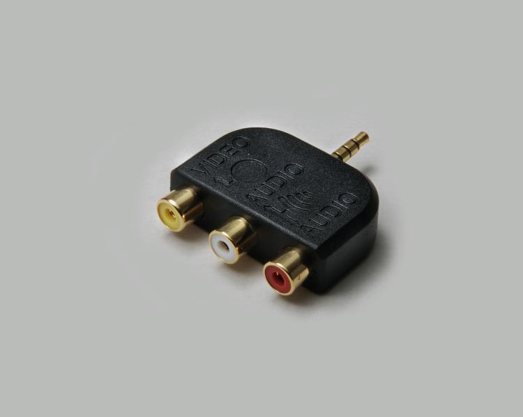 adapter, audio plug 3,5mm, 4-pin, to three RCA socket, gold plated contacts, plastic housing