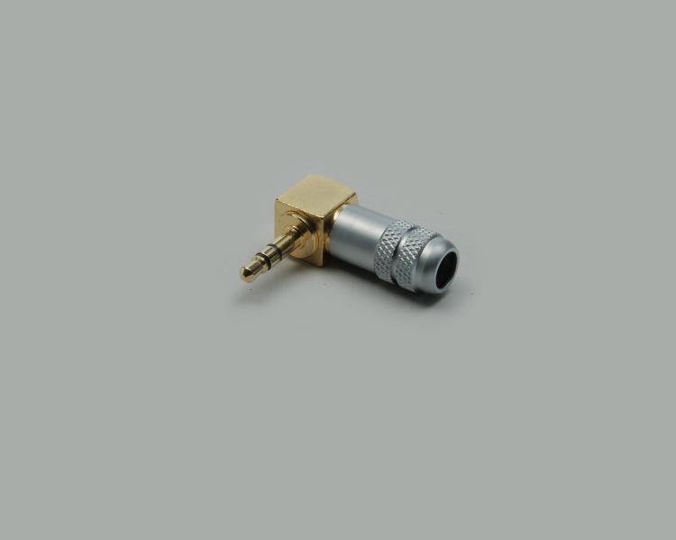 right angled audio plug 3,5mm, fully gold plated,  pearlchrome housing, stereo