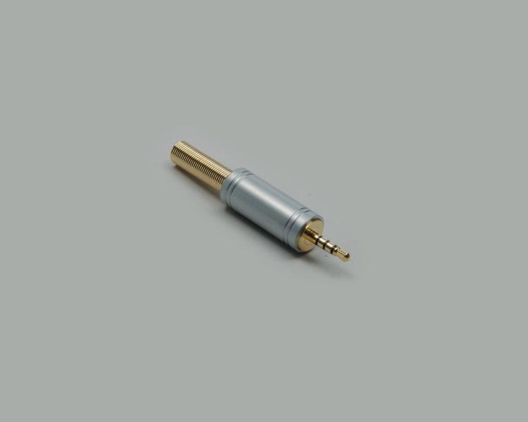 audio plug 2,5mm, 4-pin, fully gold plated, with anti-kink protection, pearlchrome housing, stereo