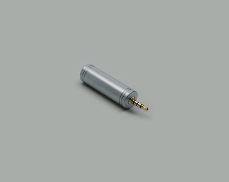 adapter, audio plug 2,5mm, 4-pin, to audio socket 3,5mm, 4-pin, fully gold plated, with pearl chrome housing