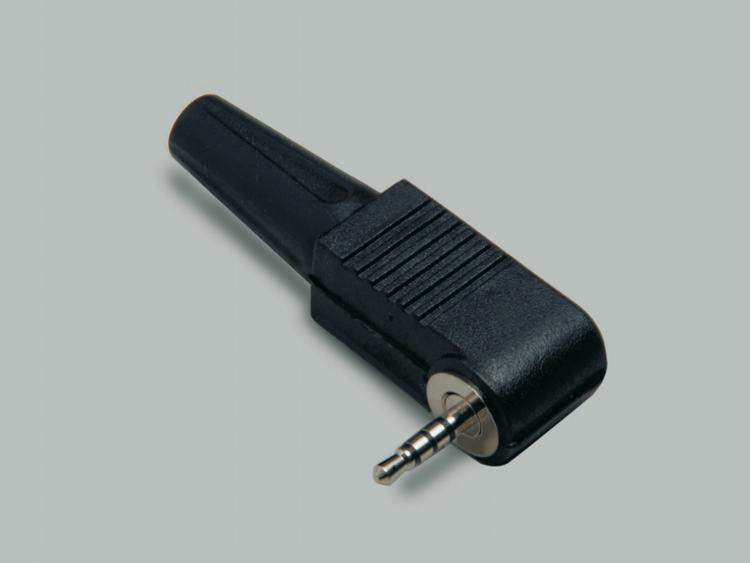 angled audio plug 2,5mm, 4-pin, anti-kink protection, plastic housing