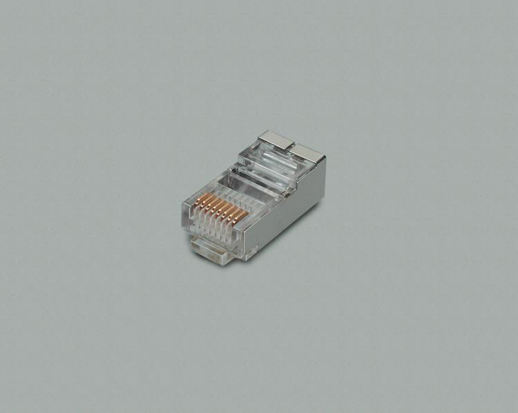 modular plug, 8-pin, 8P/8C (RJ45), gold plated contacts, shielded, for flat cable with stranded conductor