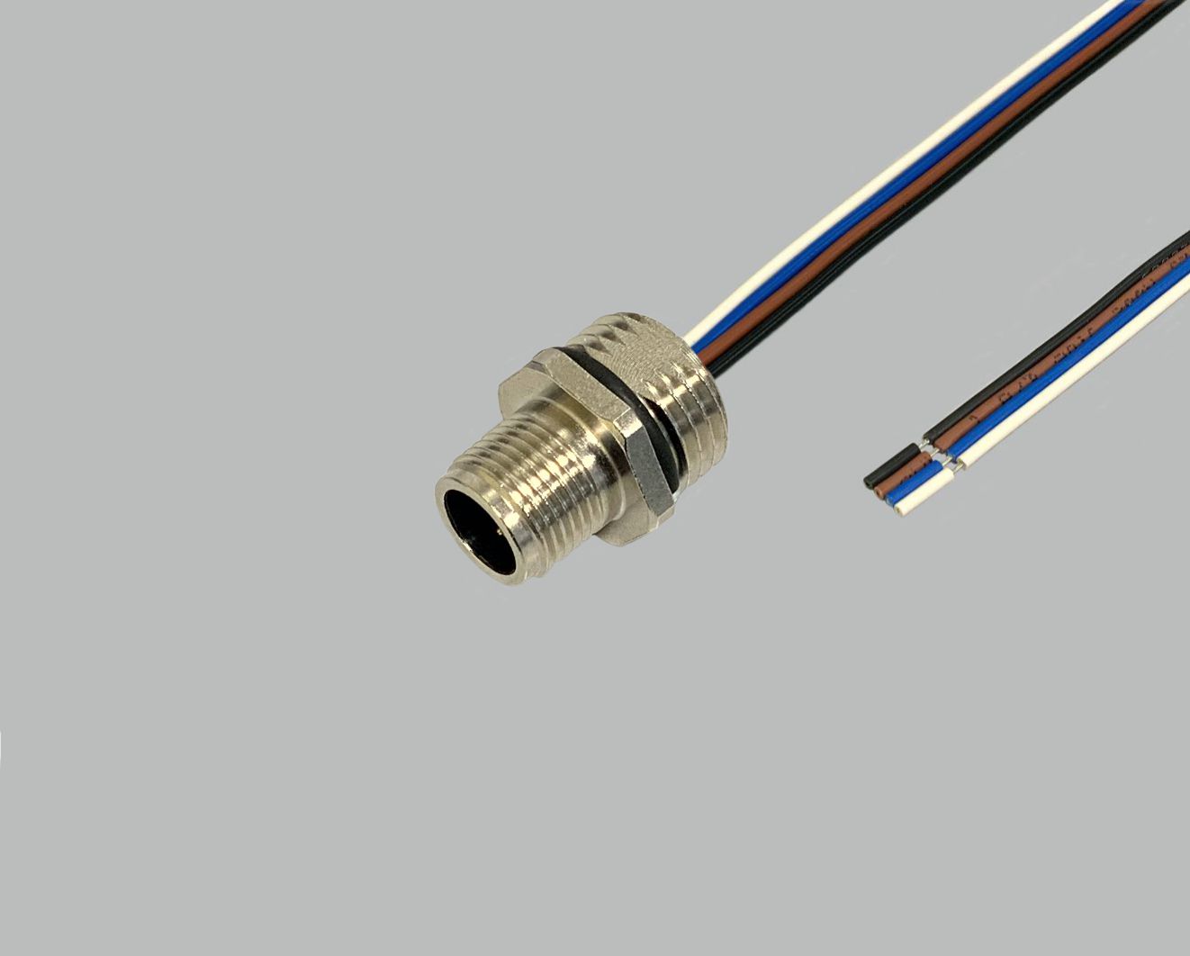 M12 sensor/actuator built-in plug, front mounting, 4-pin, with stranded wire 0.5 m , 0.25 mm², M16