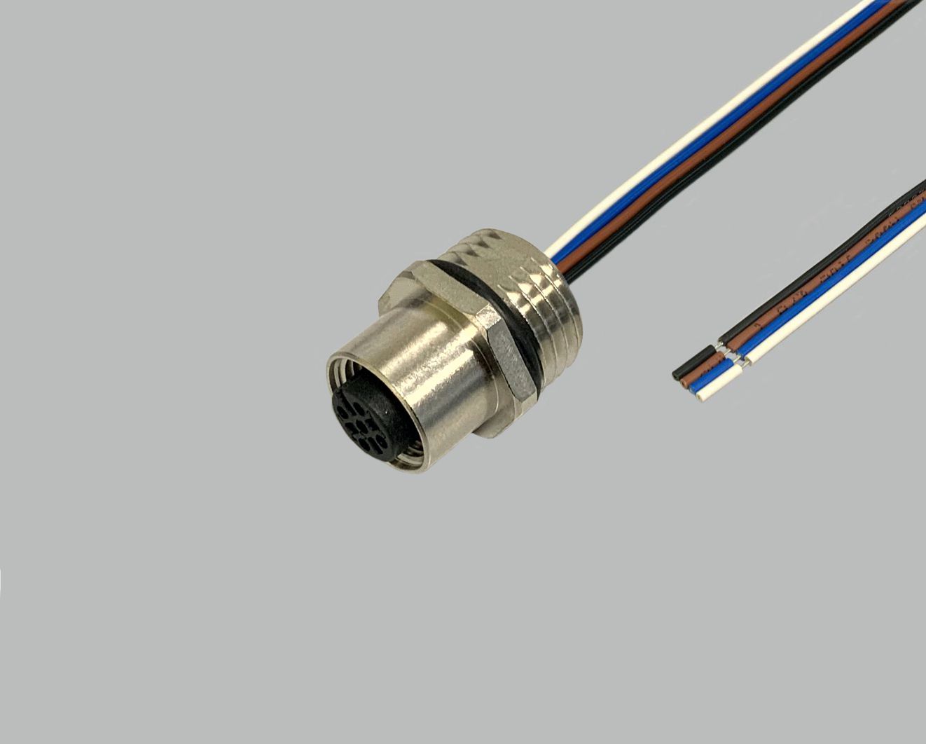 M12 Sensor/Aktor Einbaubuchse Frontmontage, 3-polig, mit Litze 0,5 m , 0,25 mm², 7mm Teilabzug, M16