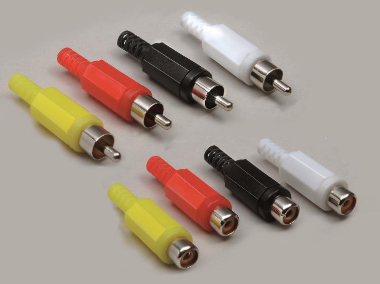 RCA set, plugs + sockets, different colors, cable max. 4,8mm