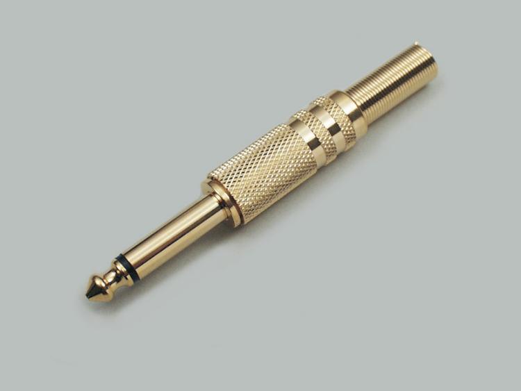 High-End Spezial Klinkenstecker 6,3mm, mit Knickschutz, vergoldet, max. Kabel Ø 7,0mm