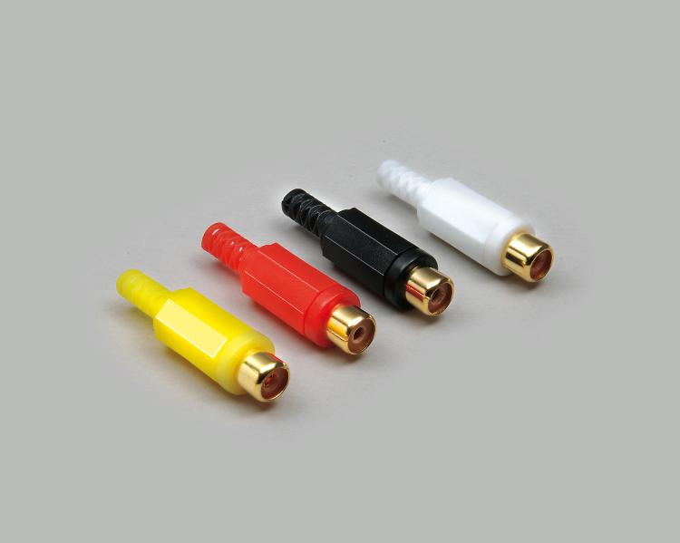 RCA jack, anti-kink protection, black, gold plated contacts